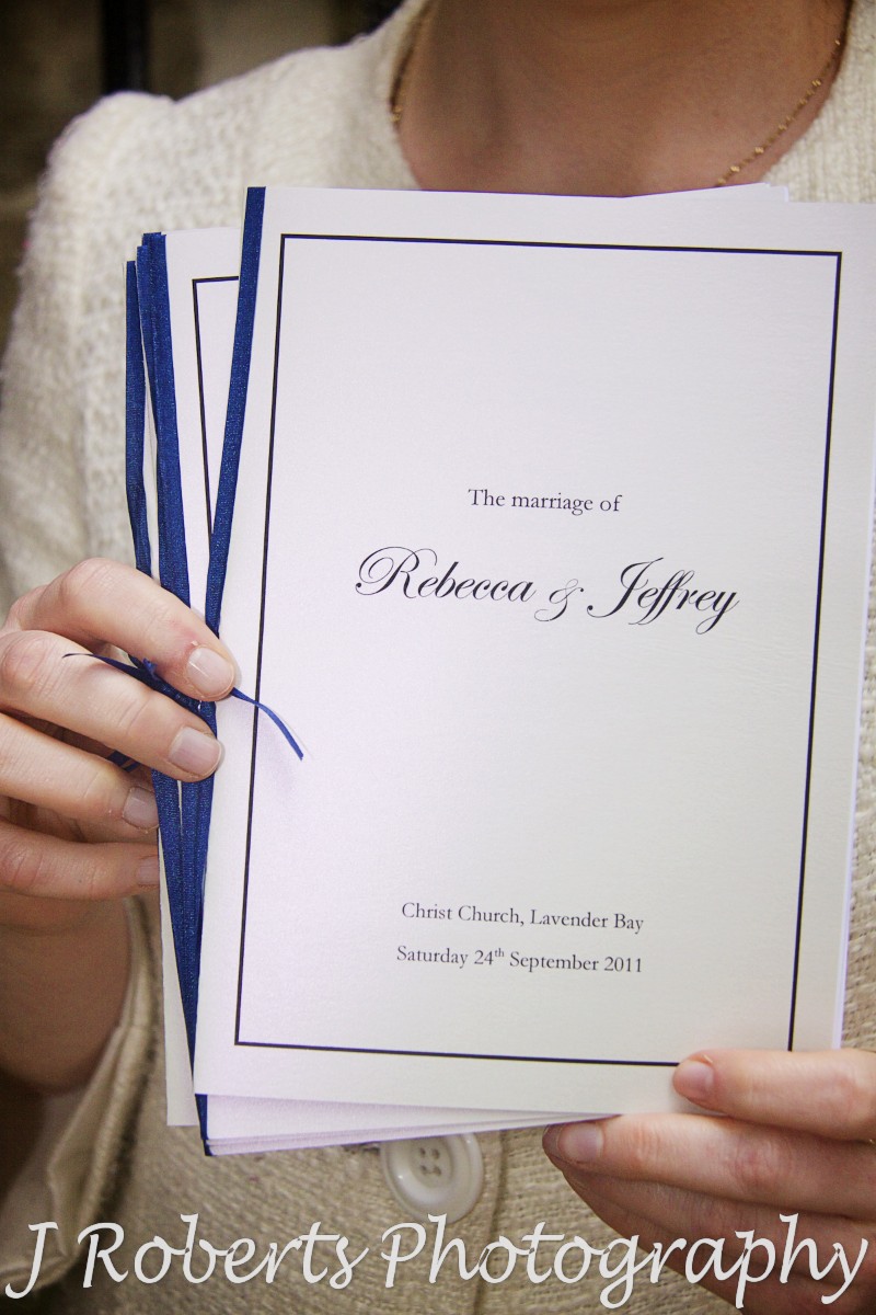 Wedding order of service - wedding photography sydney